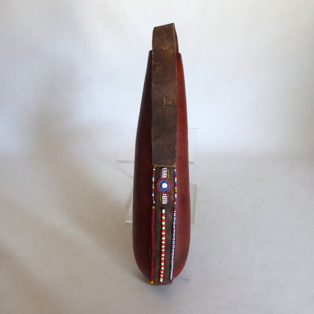 VINTAGE 13” AFRICA TRIBAL AFRICAN MAASAI TRIBE BEADED MILK GOURD VESSEL